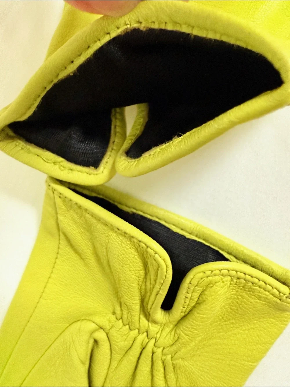 Neon Lime Green Genuine Leather Gloves Soft Leather Size S